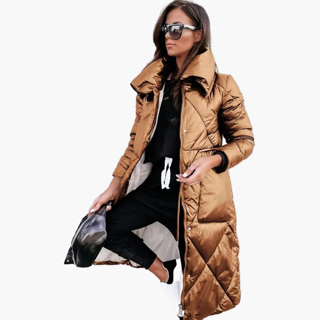 Dam Parkas Lång Quiltad Vinterjacka Elegant Vardagsstil