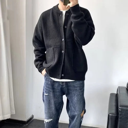 Herr – Modern stickad cardigan med avslappnad passform, perfekt för vardag och lager-på-lager-stil