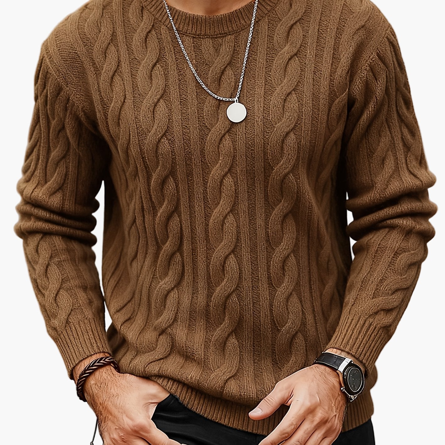 Herr Stickad Kabelmönstrad Tröja – Modern och Varm för Höst och Vinter, Casual Stil