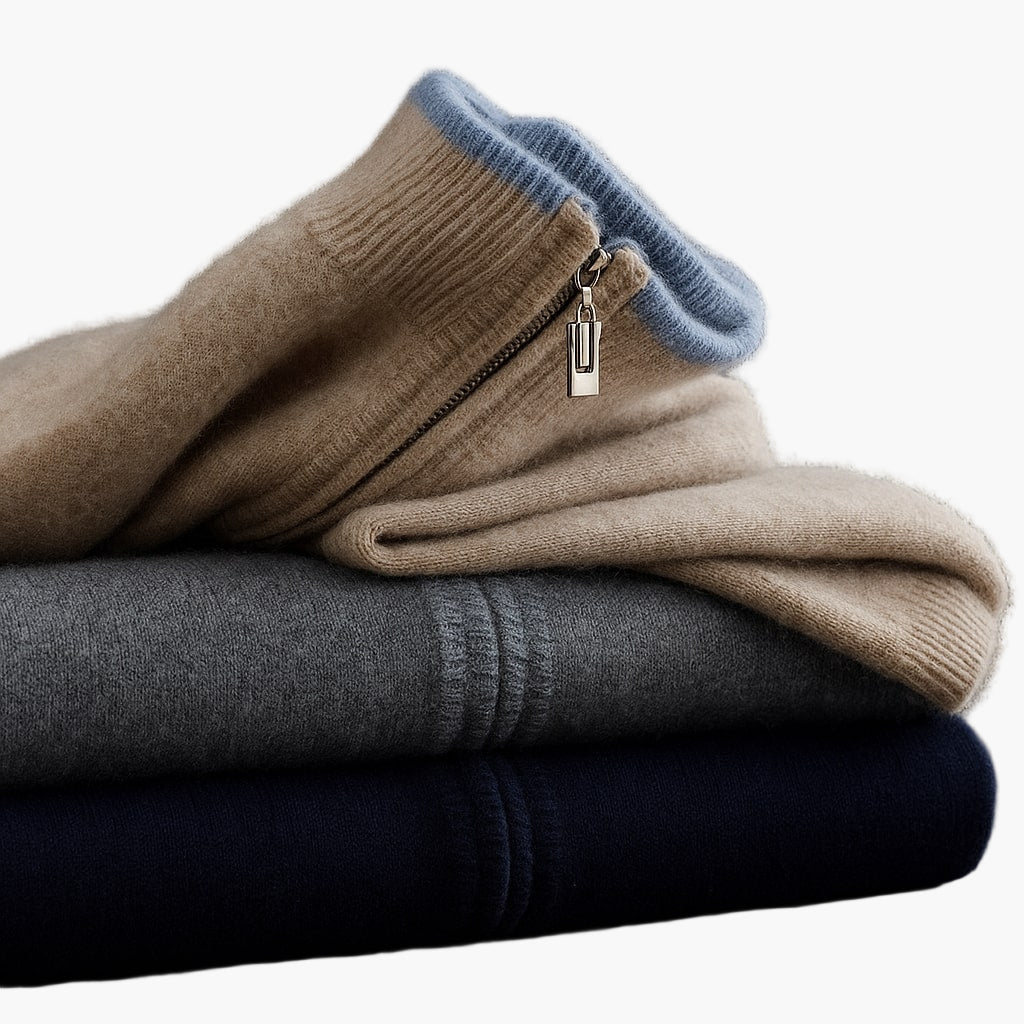 Herrjacka stickad med dragkedja – minimalistisk och modern vardagsstil