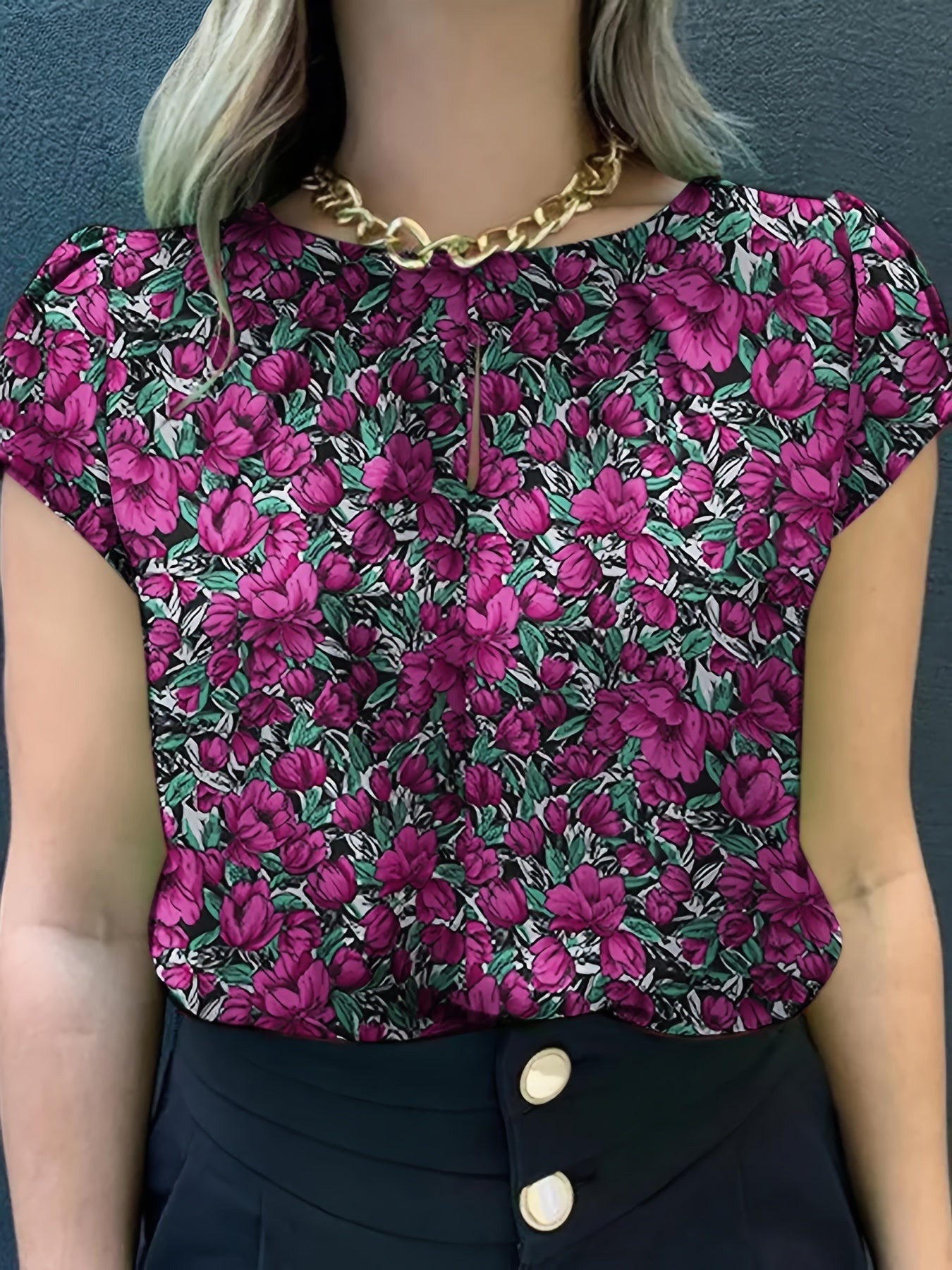 Dam Blus Kortärmad Blommig Elegant Vardagsstil