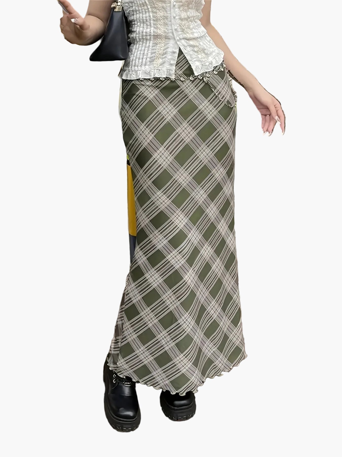 Dam Plisserad Rutigt Maxikjol Elegant Vårmode