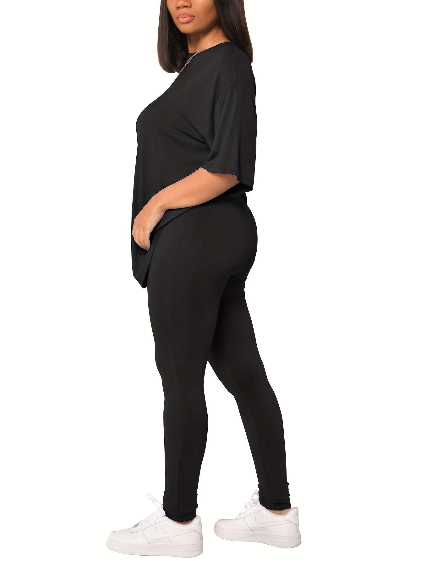 Dam T-shirt och Leggings Set – Avslappnad Vardagsstil för Kvinnor