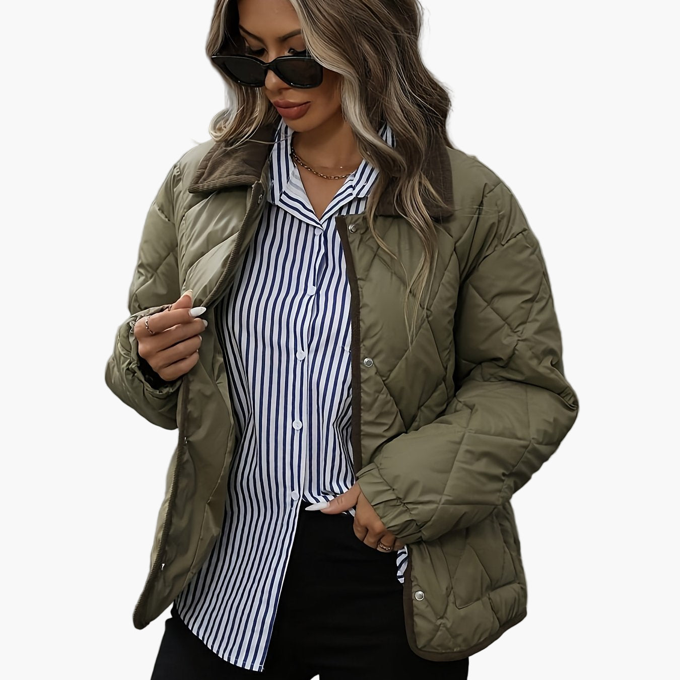 Dam Quilted Vintage Jacka för Vardagsbruk och Höstmode