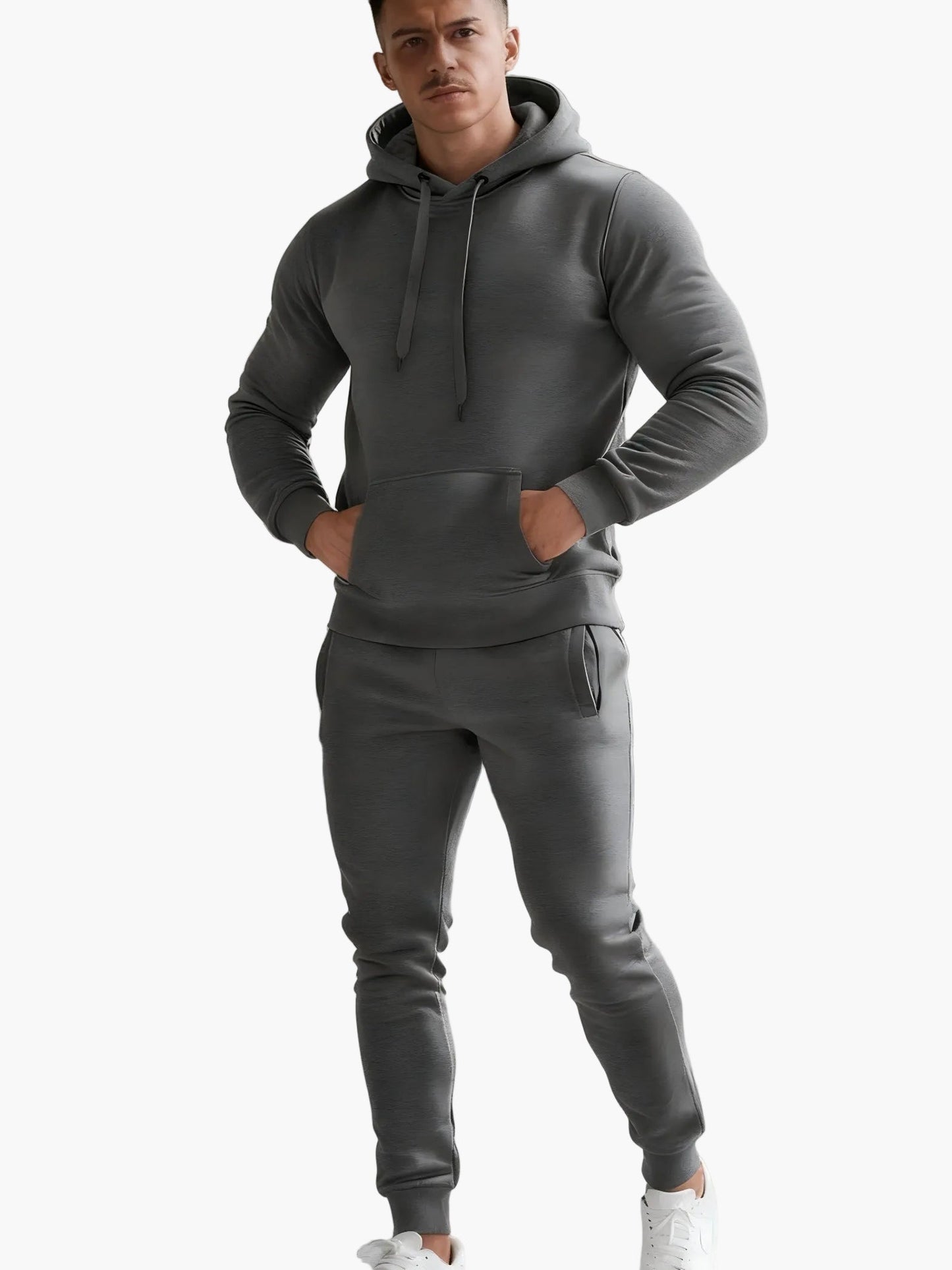 Herrarnas sportiga hoodie och byxa – atletisk tracksuit för träning och vardag