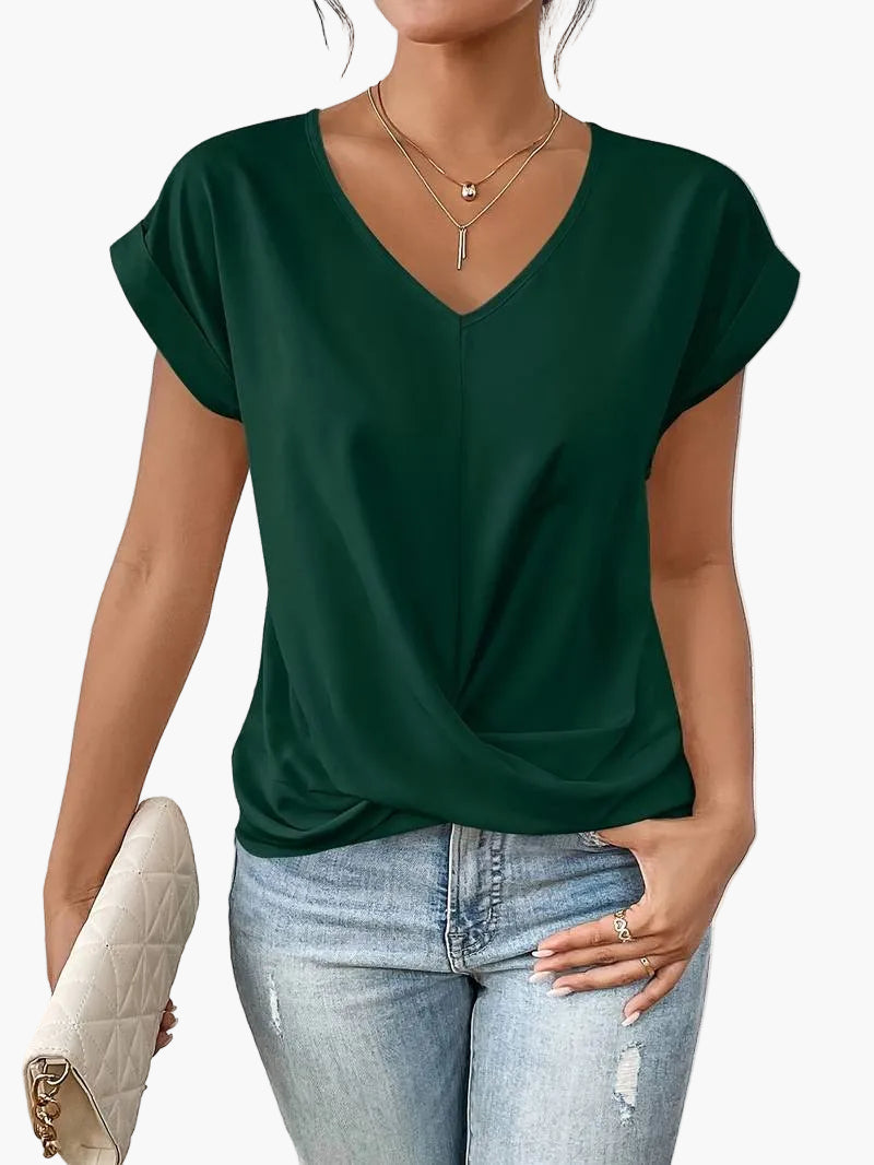 Dam Topp V-ringad Kortärmad Blus Modern Vardagsstil