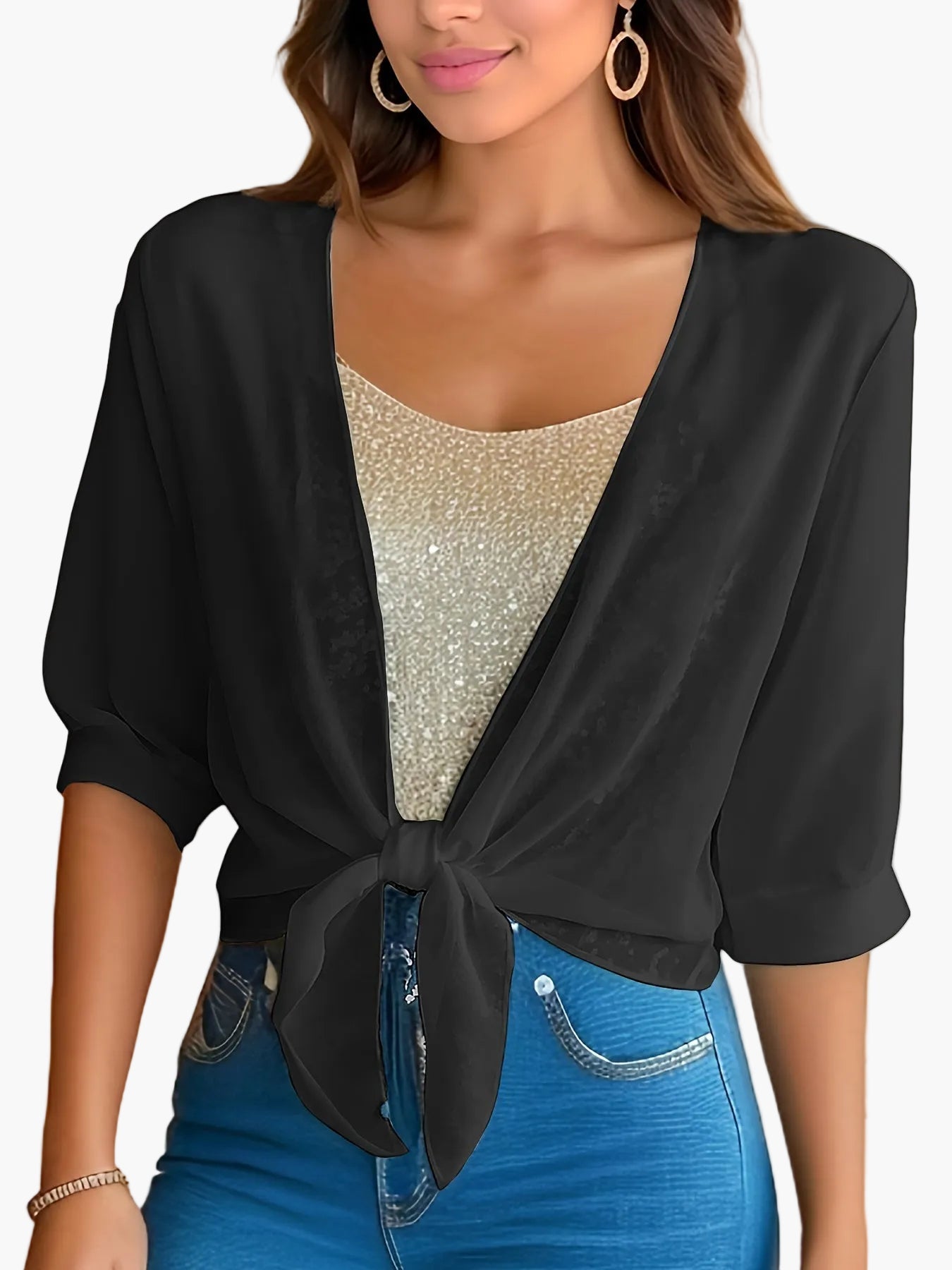 Dam Blus Kort Omlottknut Vår/Sommar Trendig Stil