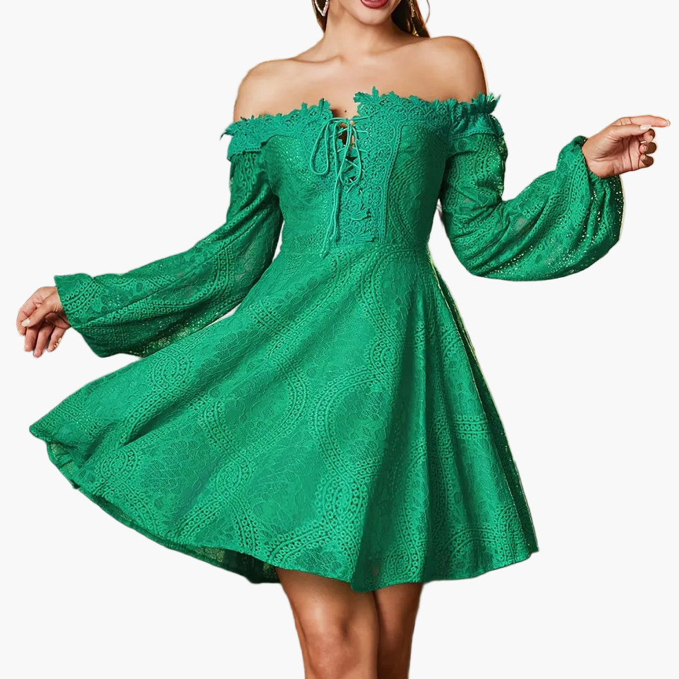 Dam Off Shoulder Elegant Klänning med Utsvängd Silhuett för Fest och Kväll