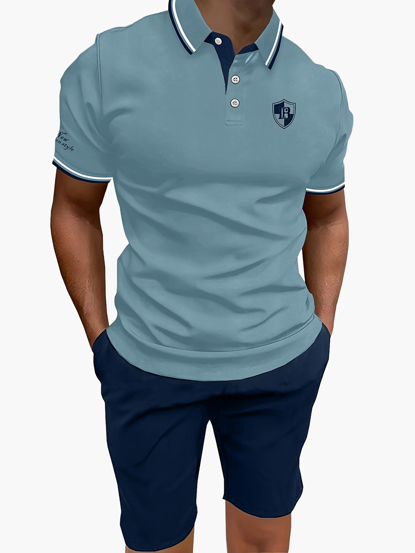 Herr Piké-Set med Shorts – Sportig och Elegant Sommarstil för Män