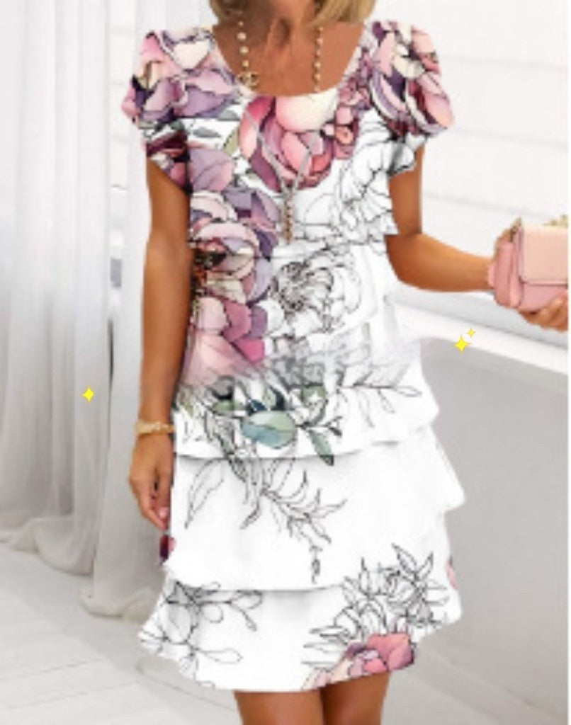 Damklänning Elegant Patchwork Layered Sommarklänning för Fester och Vardagsbruk