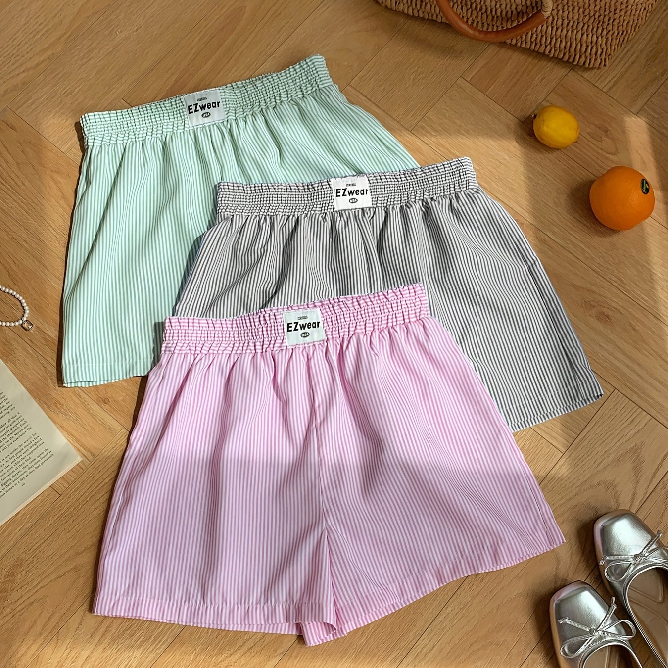 Damers randiga avslappnade pyjamasshorts – perfekt för vardagskomfort och sommar