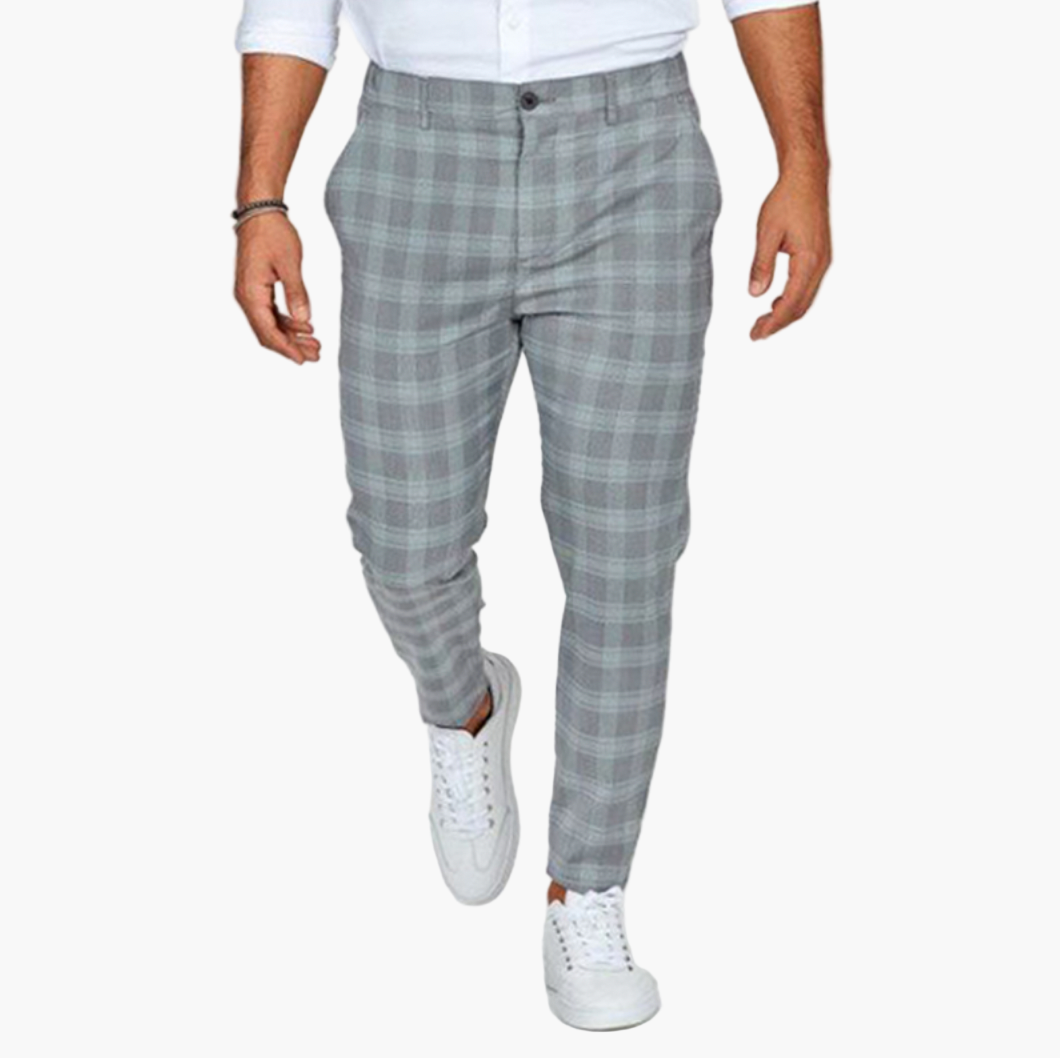 Herrbyxor Chinos med Stretch och Rutigt Mönster – Modern Stil för Vardag och Kontor