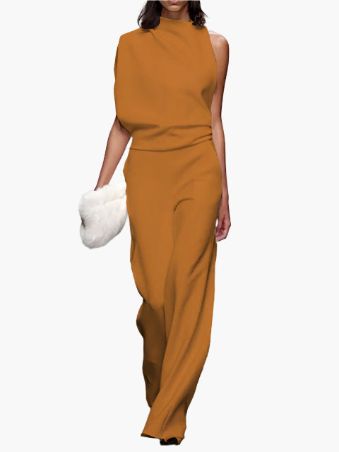 Damernas eleganta ärmlösa jumpsuit med vida ben – Perfekt för kontor och fest
