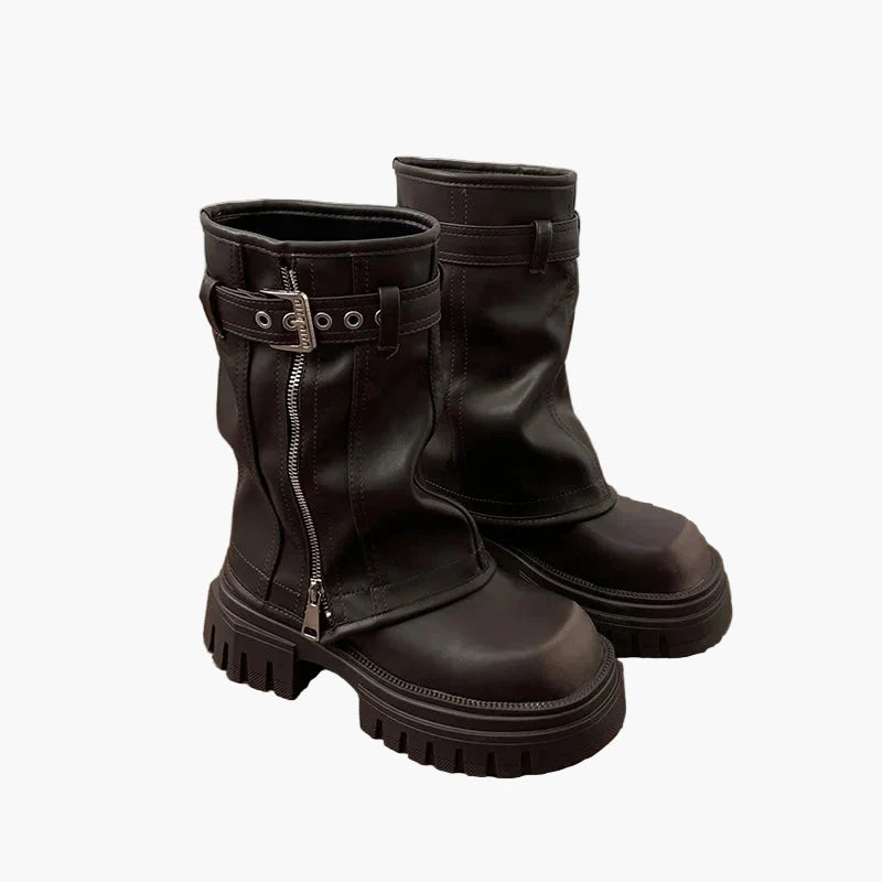 Damers chunky plattform boots med dragkedja och bälte – trendiga höst- och vinterkängor