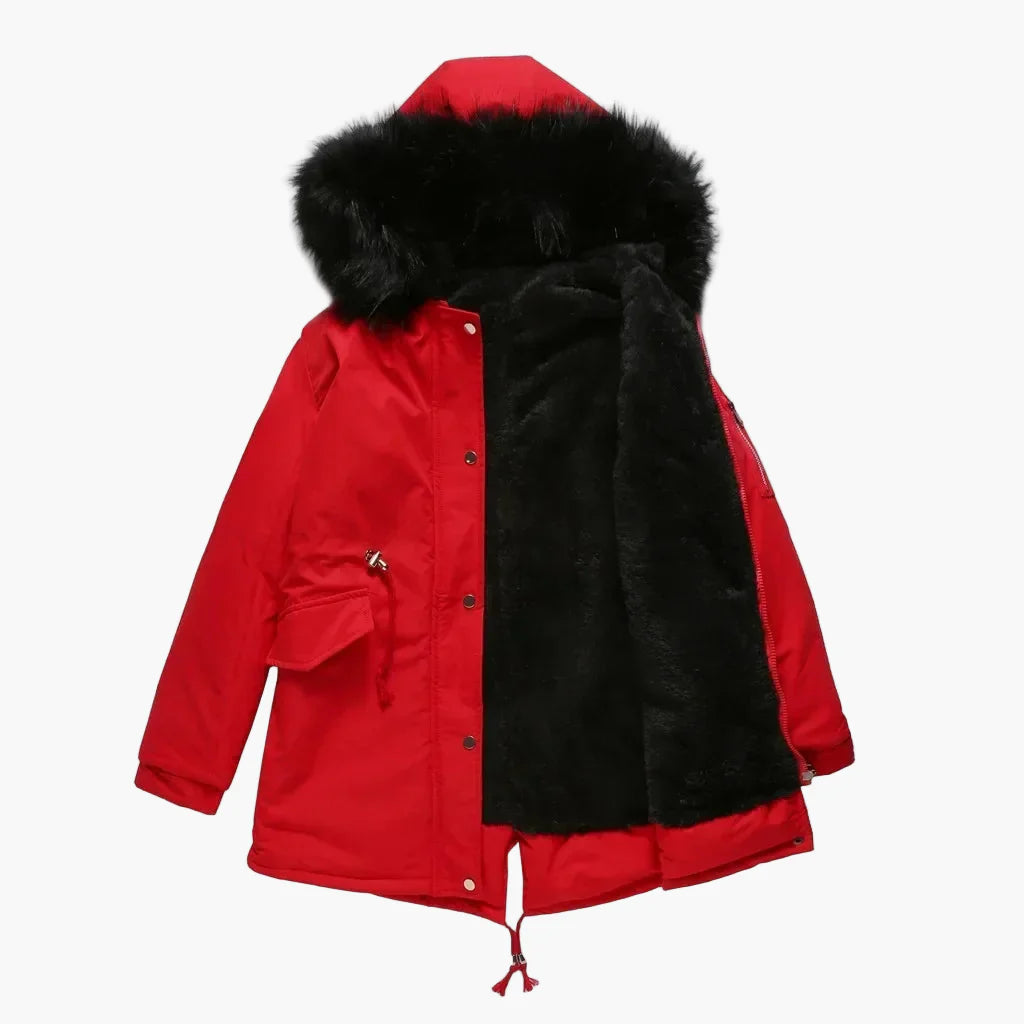 Dam Parkas Vinterjacka med Stor Pälsluva – Elegant Vardagsstil och Värme