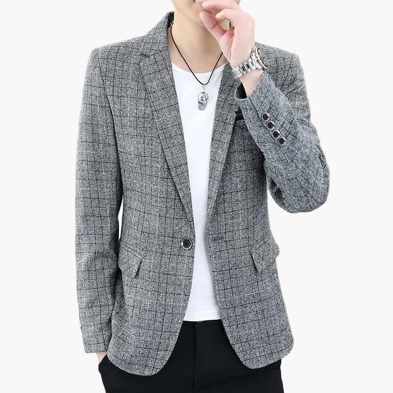 Herr Elegant Rutmönstrad Kavaj för Kontor och Fest – Modern Slim Fit Blazer