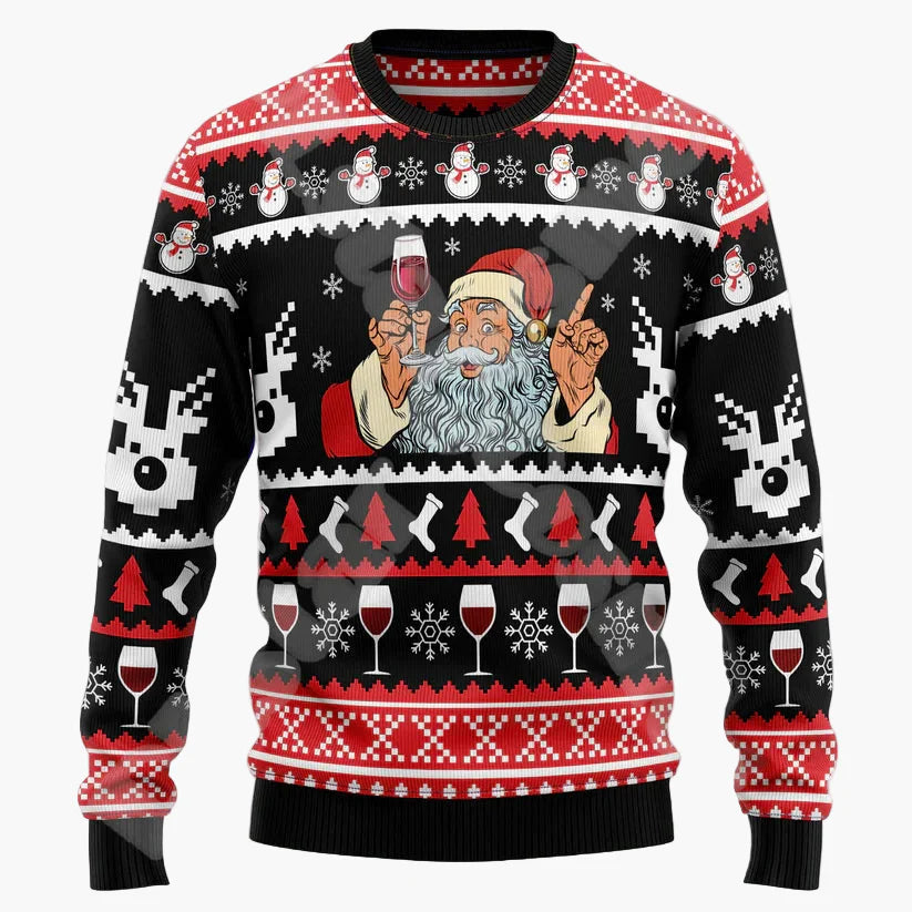 Herr Jultröja med Skräcktema – Rolig Ugly Christmas Sweater med Dödskalle och Tomteluva