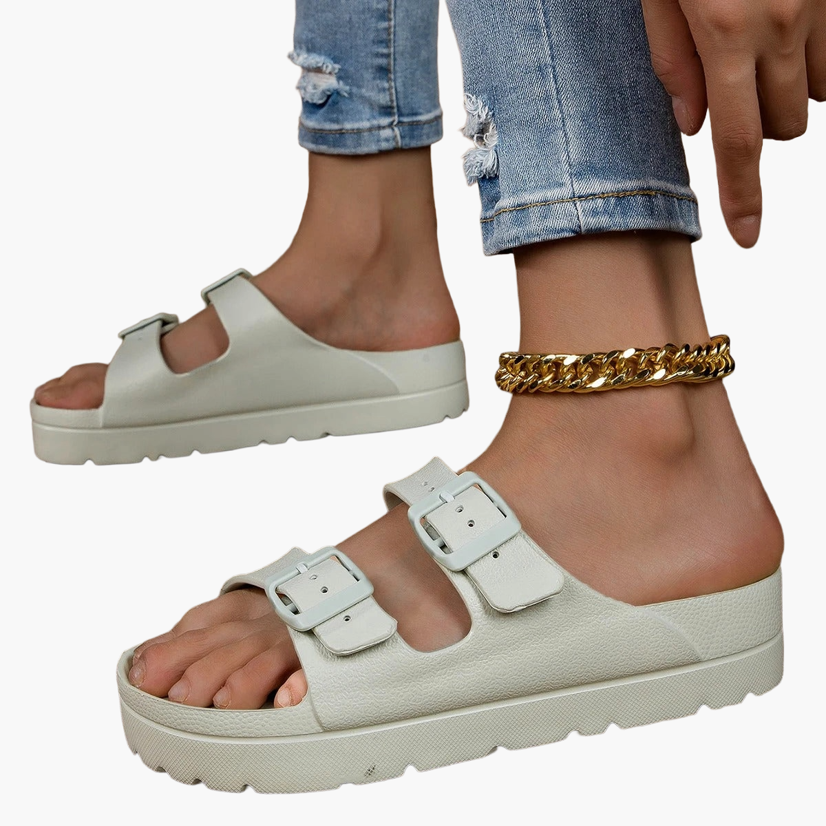 Dam Tofflor med Tjock Sula och Justerbara Spännen – Ergonomiska och Trendiga Sandaler för Vardagsbruk