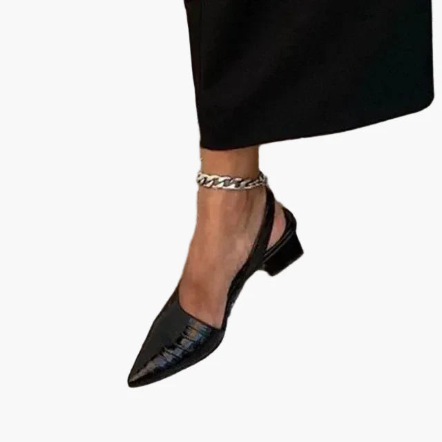Damers eleganta slingback-pumps med spetsig tå och blockklack – Perfekta för fest och vardag