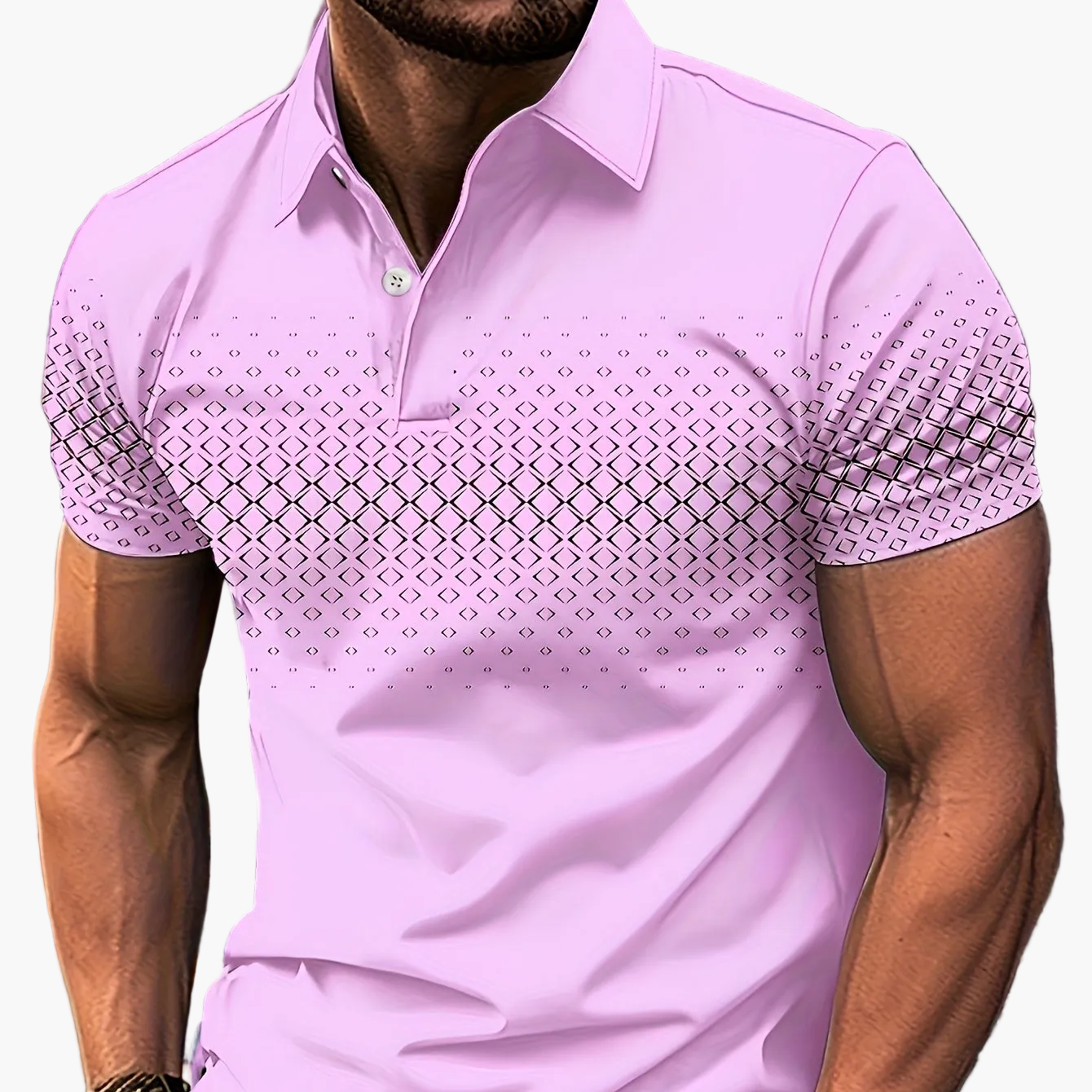 Herr Pikétröja med Modern Geometrisk Design – Casual Stil för Sommar
