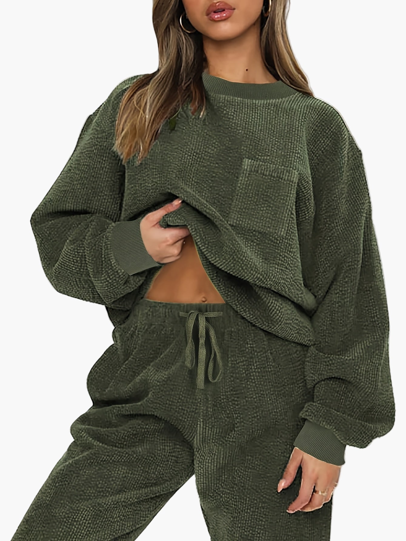 Dam Lounge Set – Avslappnad 2-delad Mjuk Vardagsdräkt med Fickor, Perfekt för Hemma och Fritid