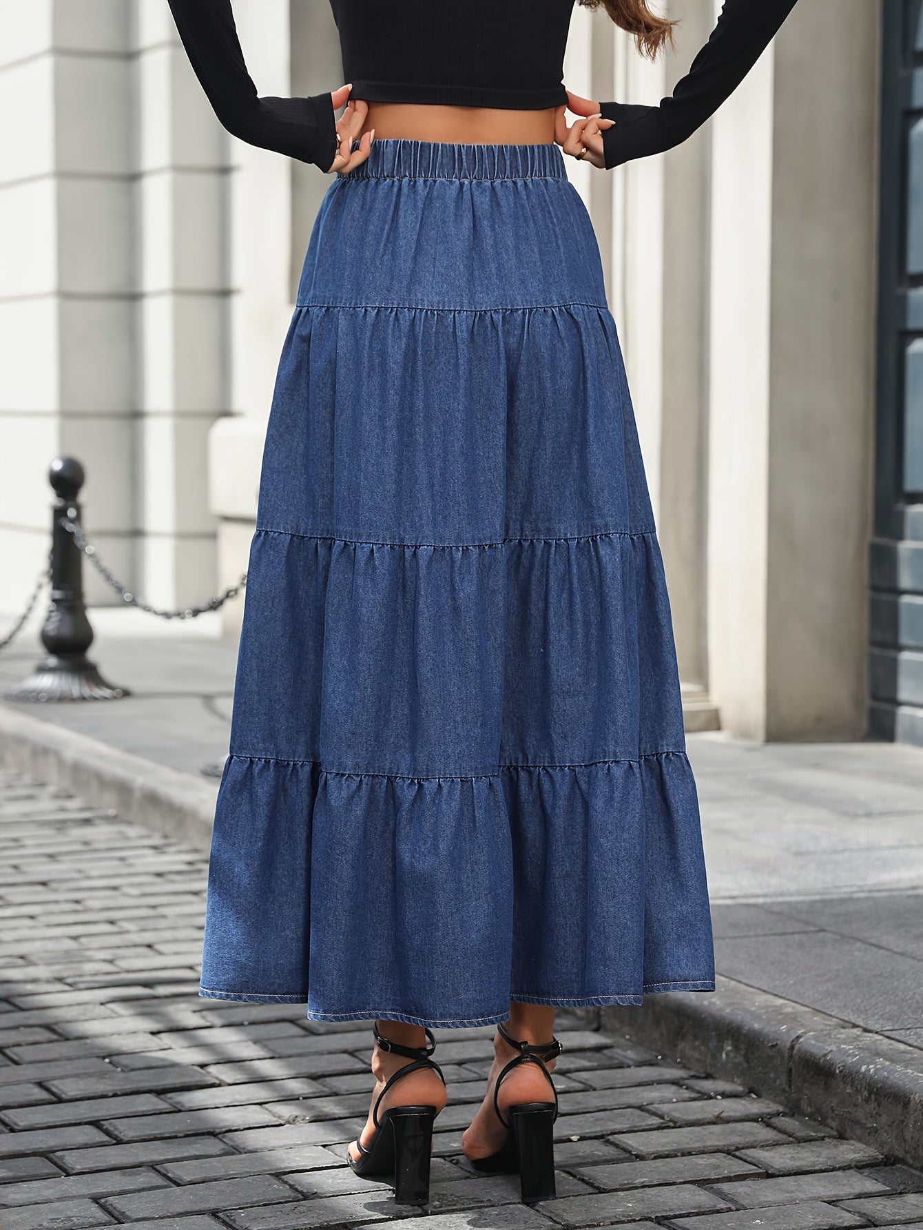 Dam Kjol Elegant A-Linje Bohemisk Stil Sommarkjol Lång Volangkjol