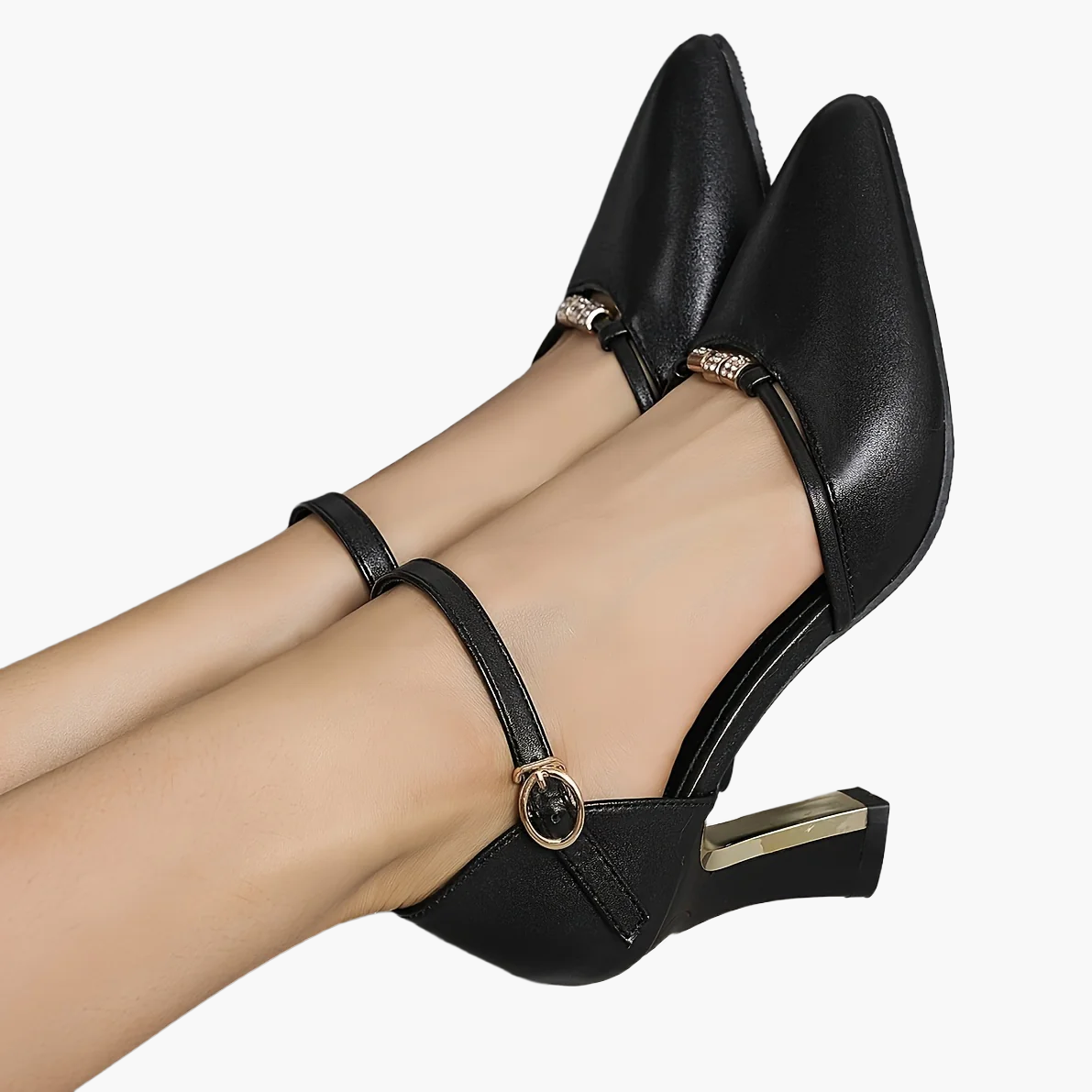 Dam Elegant Blockklackade Pumps med Spänne och Spetsig Tå för Fest och Vardag