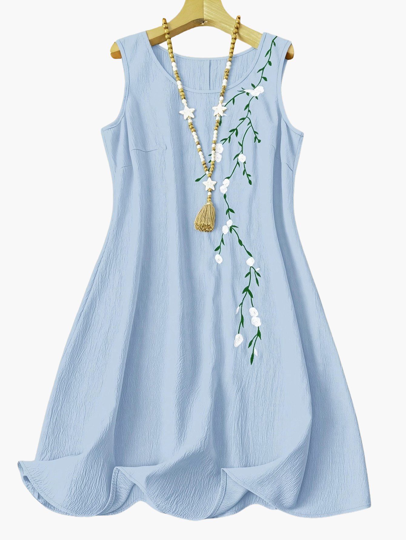 Damklänning med broderi, ärmlös, elegant vår- och sommarklänning, A-linjeformad