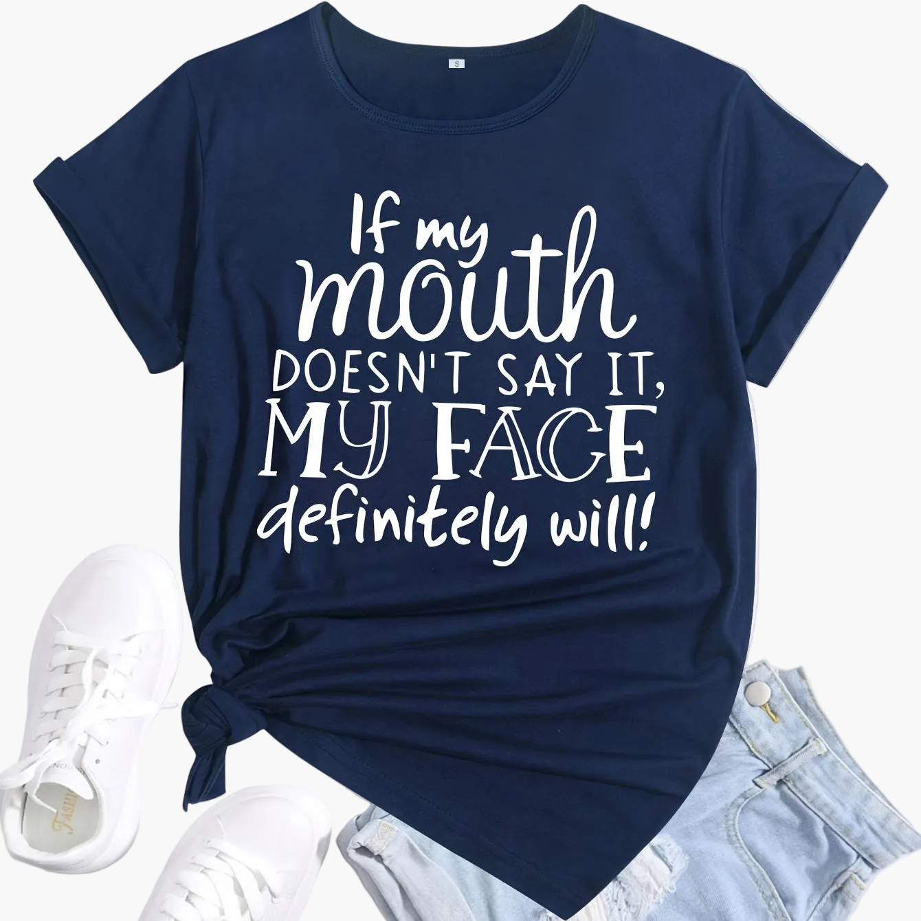 Dam T-shirt med rolig text – Avslappnad vardagsstil – Perfekt för sommar och fritid