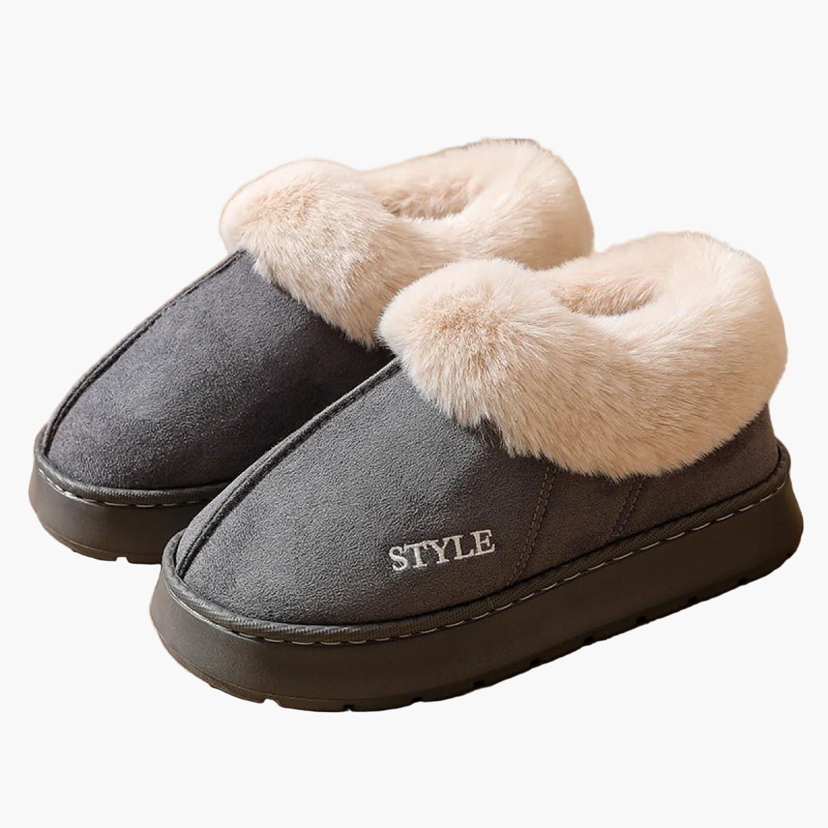 Damtofflor för vinter inomhus och utomhus – mysiga och halksäkra med elegant pälsdetalj