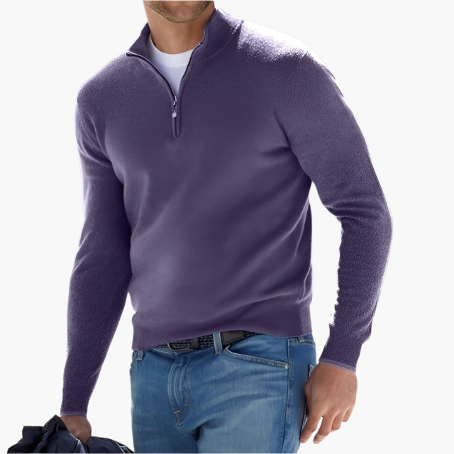 Herrtröja med halv dragkedja – Elegant och mångsidig stickad pullover för vardag och fritid