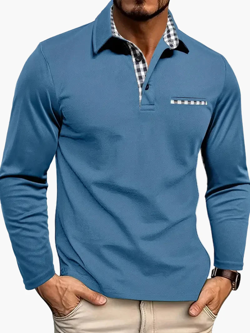 Herr Pikétröja med Lång Ärmar – Elegant Vardagsstil och Bekväm Passform för Smart-Casual Användning