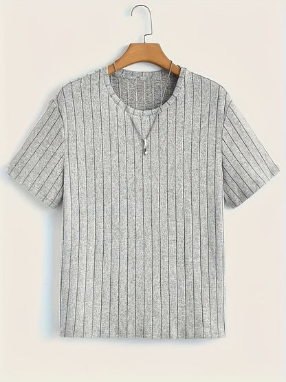 Herr T-shirt med trendigt ribbat mönster och avslappnad passform – Perfekt för vardag och stilrena lager på lager-outfits