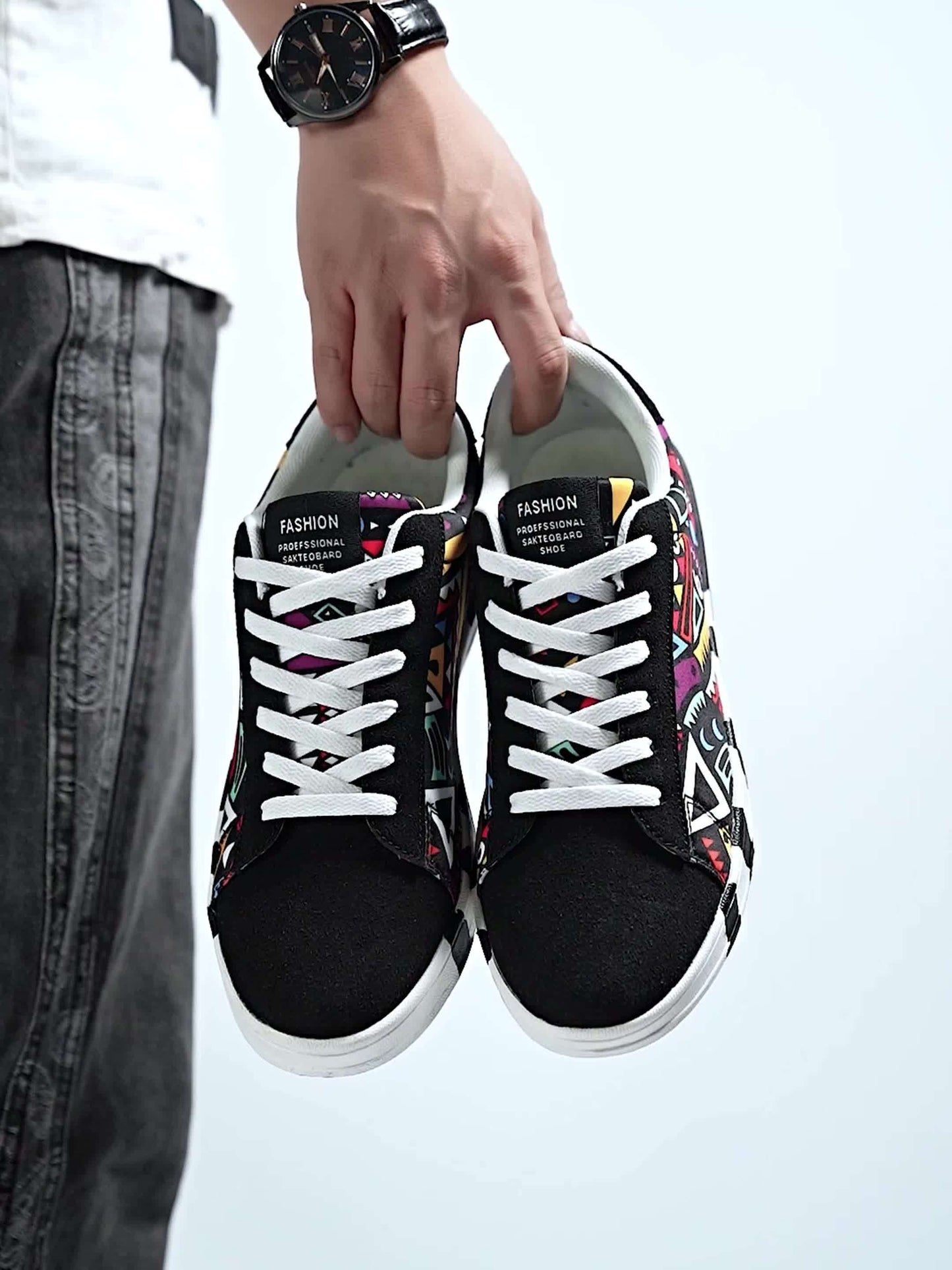 Herr Sneakers Streetwear Geometriskt Mönster Trendiga Fritidsskor