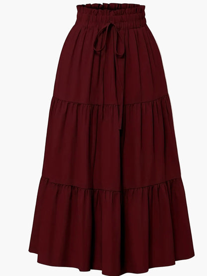 Dam Kjol Smockad Midja Elegant Vardagsstil Midi Volangkjol