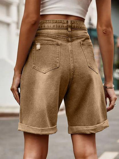 Damers avslappnade cykelshorts i denim med hög midja – sommarstil för vardagsbruk