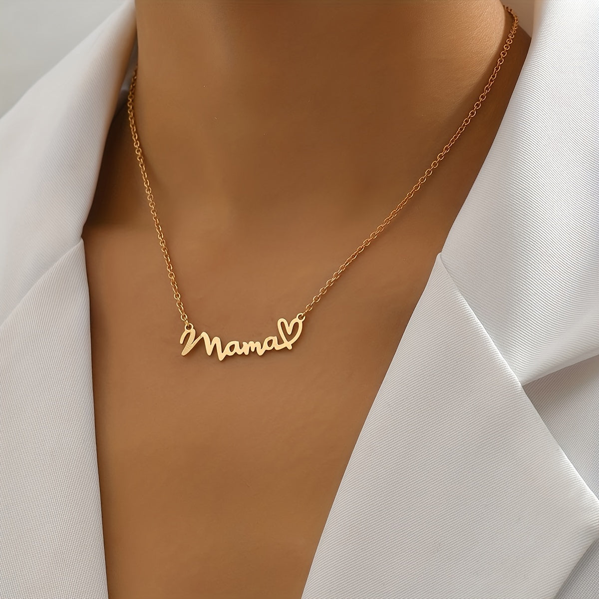 Dam Halsband Mama Hjärta – Elegant Script Smycke för Morsdag och Gåva