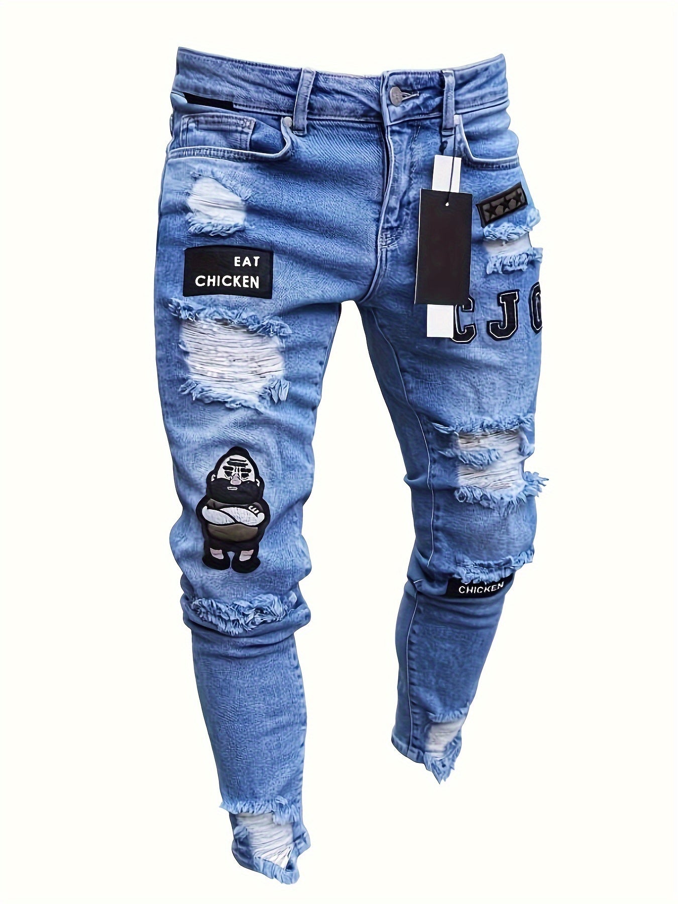 Justin – Slim Fit Rippade Denimjeans i Vitt