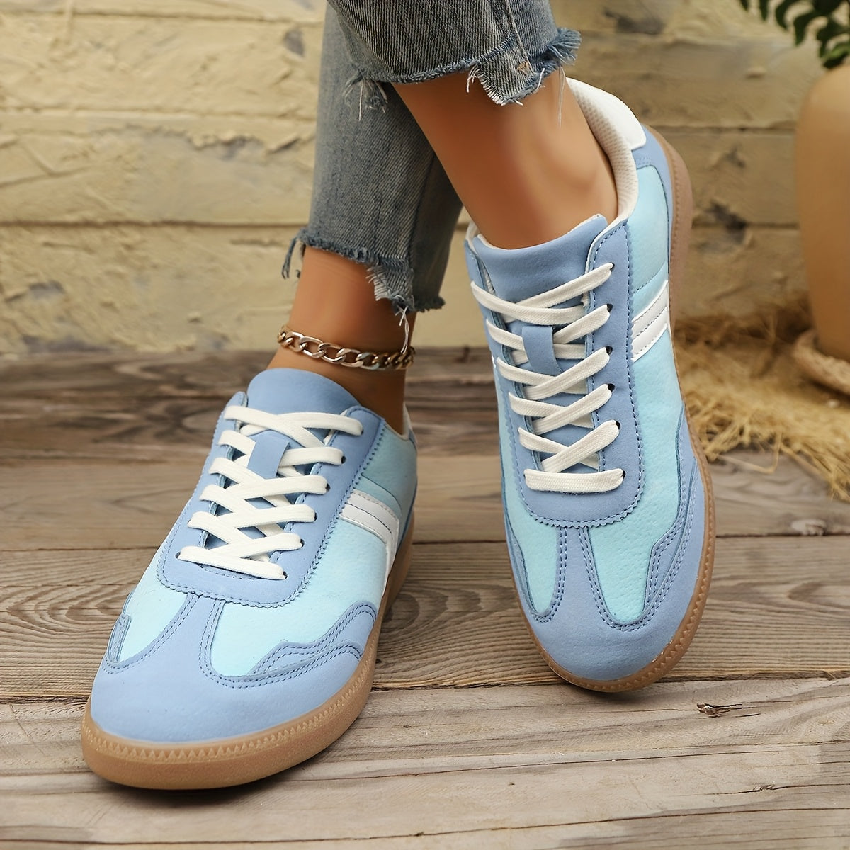 Dam Sneakers Retro Stil Färgblock Vardagsskor