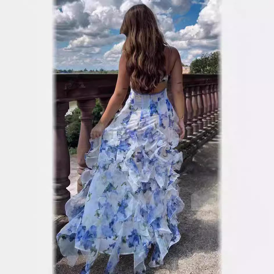 Damklänning Elegant Blommig Maxiklänning med Romantiskt 3D-mönster – Perfekt för Fest och Sommar