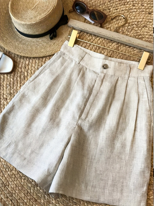 Dam Vintage Shorts – Klassiska Sommarskjorts med Hög Midja och Fickor
