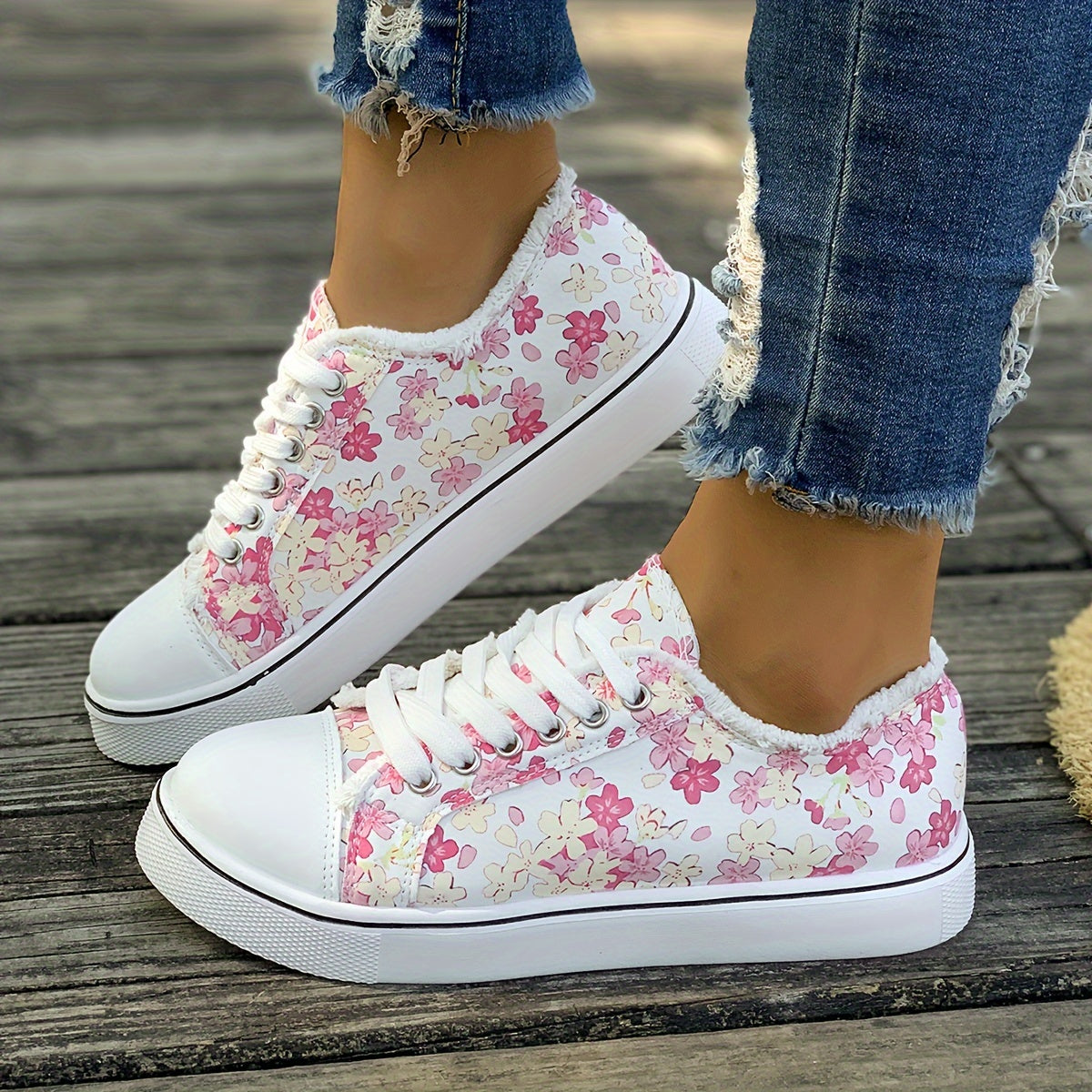Dam Sneakers Blommiga Vardagsskor Trendig Fritidssko