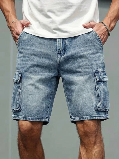 Herr Cargo Shorts i Denim – Avslappnad och Praktisk Stil för Vardagsbruk