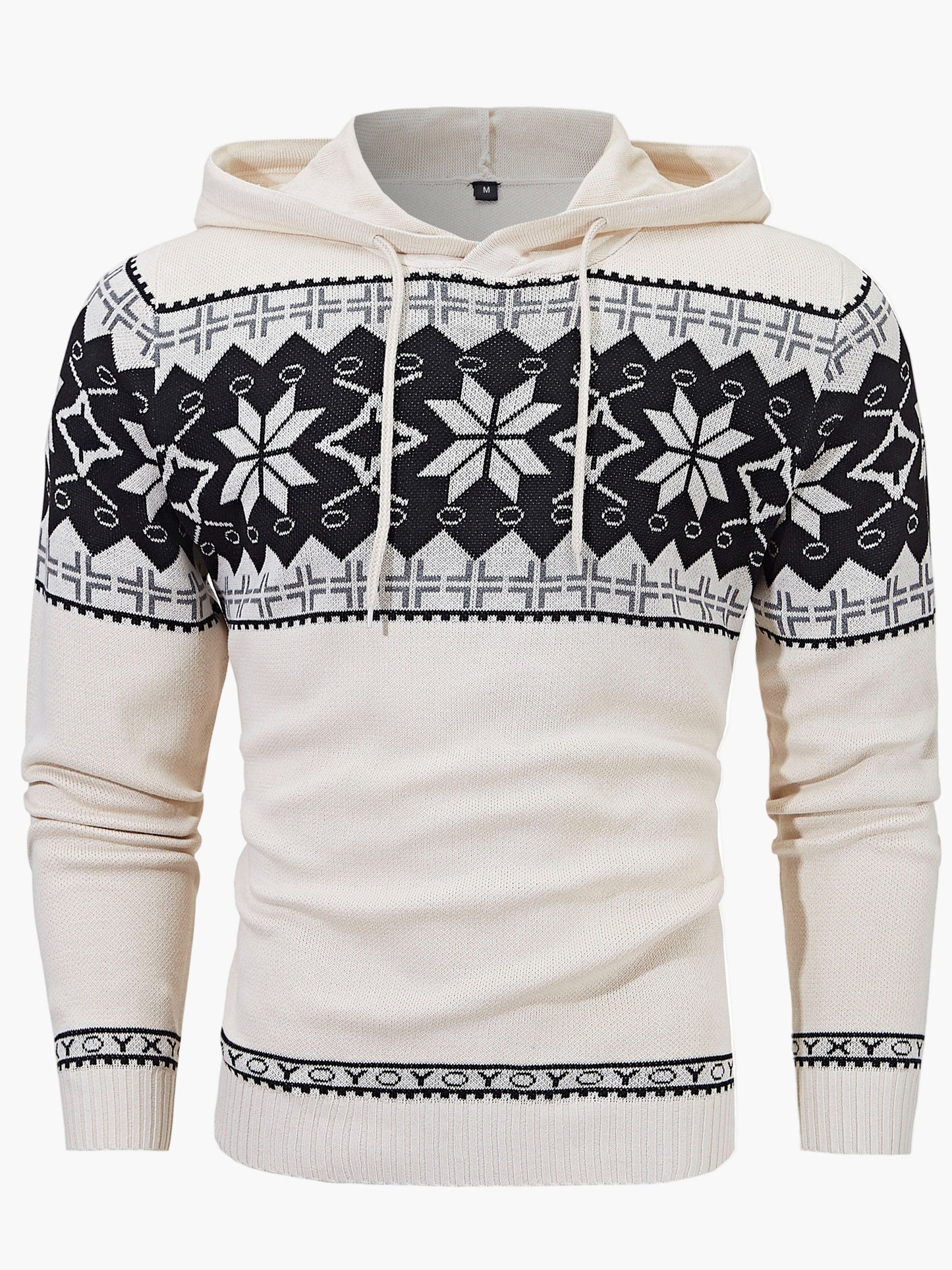 Herrtröja med huva och julmönster – casual stickad pullover för höst och vinter