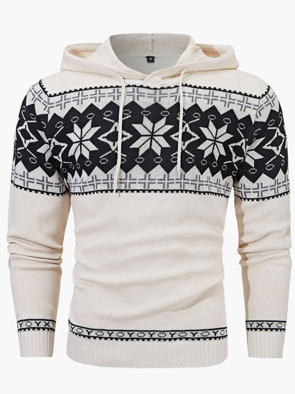 Herrtröja med huva och julmönster – casual stickad pullover för höst och vinter