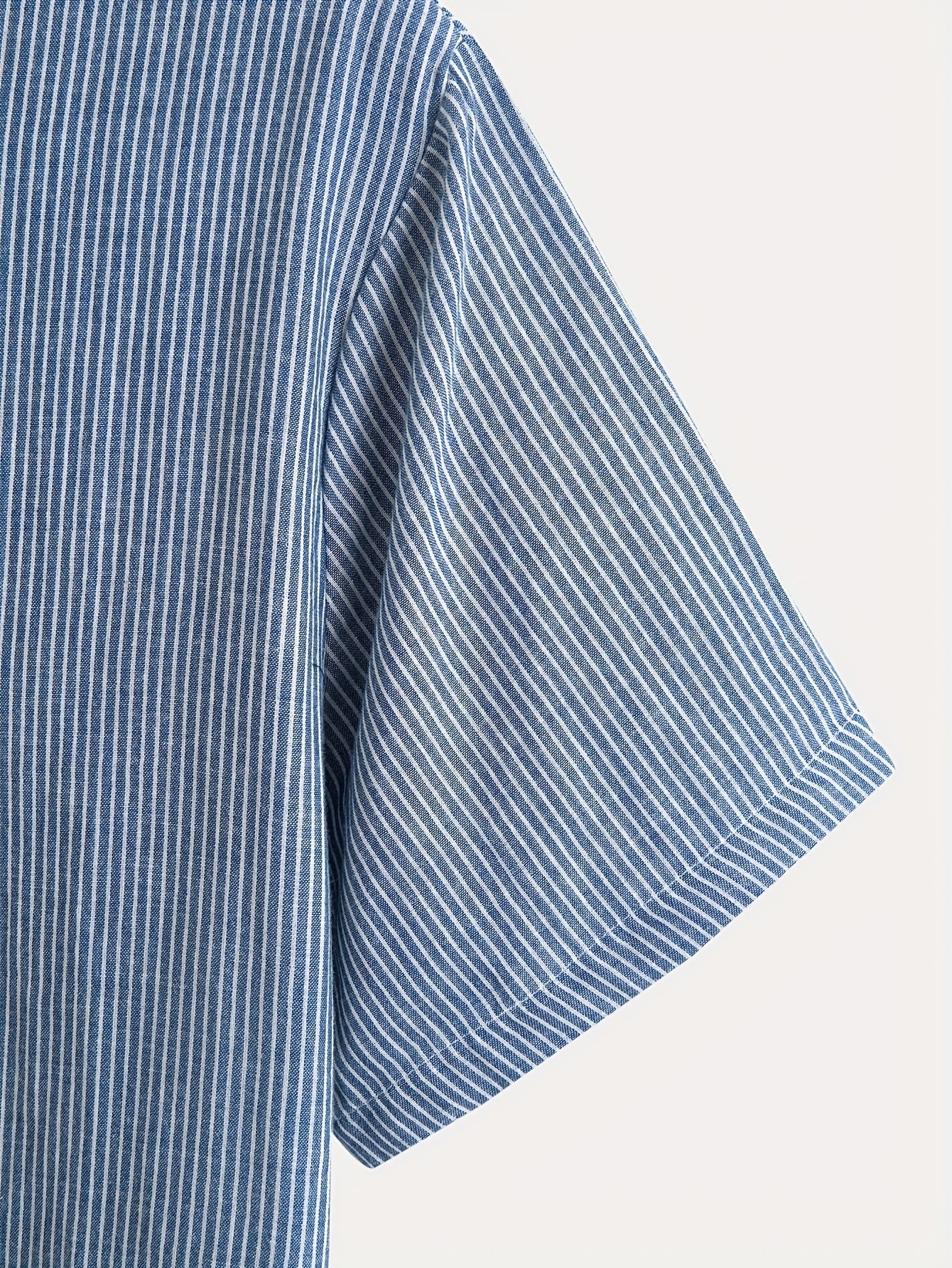 Herr Kortärmad Randig Henley Skjorta med Mandarin Krage – Modern Avslappnad Stil
