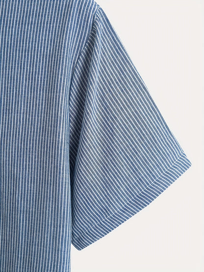 Herr Kortärmad Randig Henley Skjorta med Mandarin Krage – Modern Avslappnad Stil