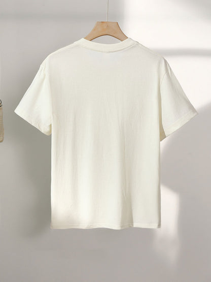 Dam T-shirt med abstrakt ansikte och modern konststil – casual för vår och sommar