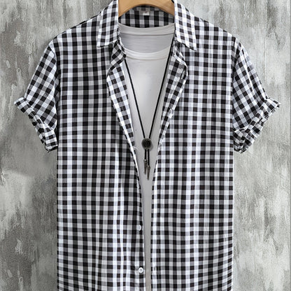 Herr Skjorta Kortärmad Rutig Button-Down för Avslappnad och Modern Stil