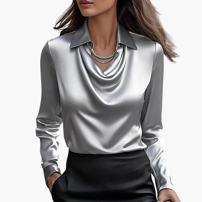 Dam Blus Elegant Drape Hals Ringning Kontorsstil Fest